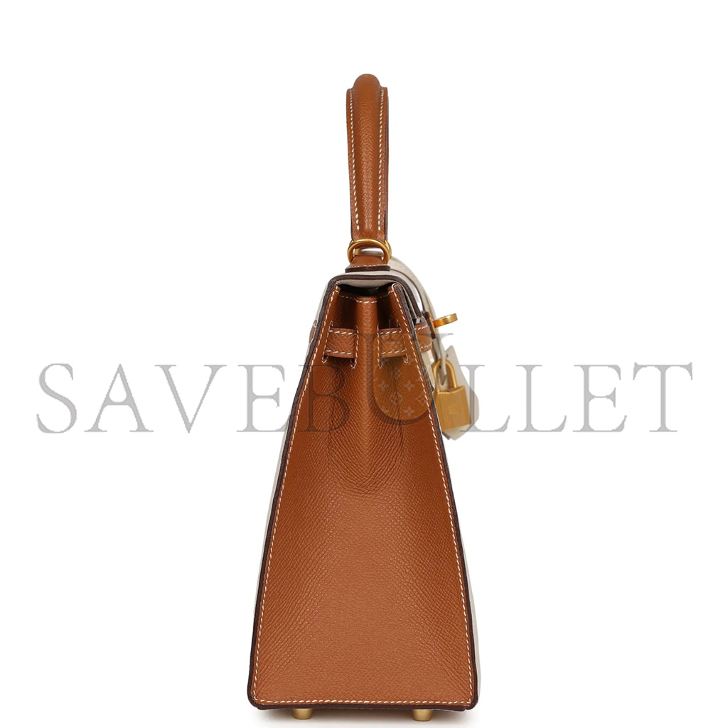 HERMÈS MASTER KELLY SELLIER 25 CRAIE AND GOLD EPSOM BRUSHED GOLD HARDWARE (25*17*7cm)
